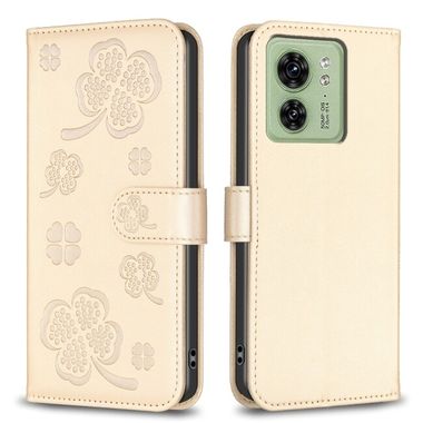 Peňaženkové kožené puzdro Four-leaf na Motorola Edge 40 - Zlatá