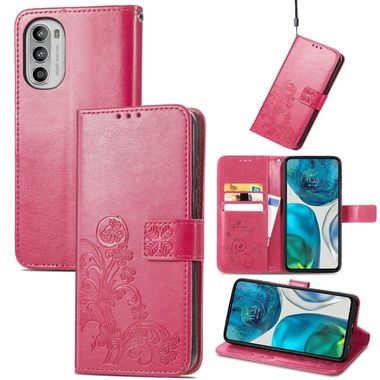 Peňaženkové kožené puzdro FOUR-LEAF na Motorola Moto G42 - Ružovočervená