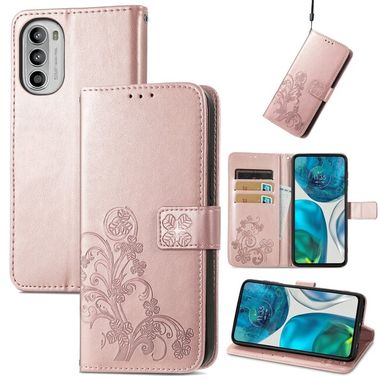 Peňaženkové kožené puzdro FOUR-LEAF na Motorola Moto G42 - Ružovozlatá