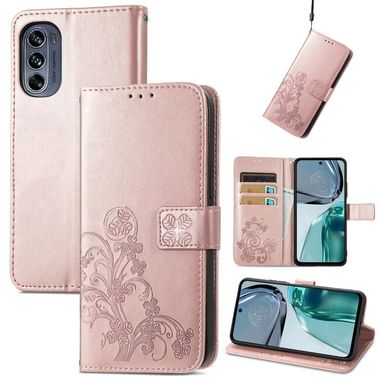 Peňaženkové kožené puzdro FOUR-LEAF na Motorola Moto G62 5G – Ružovozlatá