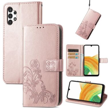 Peňaženkové kožené puzdro FOUR-LEAF na Samsung Galaxy A13 - Ružovozlatá