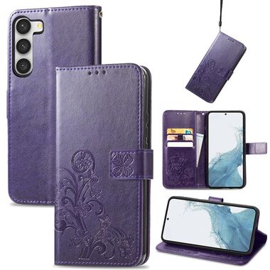 Peňaženkové kožené puzdro FOUR-LEAF na Samsung Galaxy S23 5G – Fialová