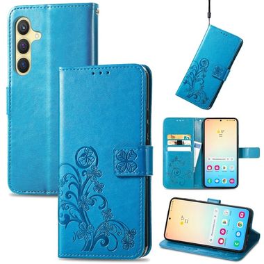 Peňaženkové kožené puzdro Four-leaf na Samsung Galaxy S24 5G - Modrá
