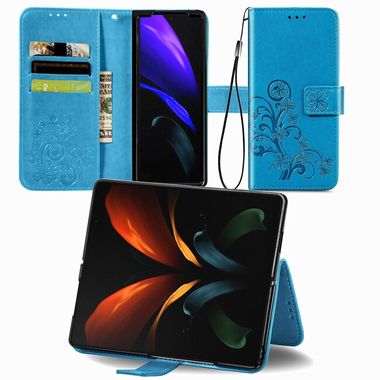 Peňaženkové kožené puzdro Four-leaf na Samsung Galaxy Z Fold4 - Modrá