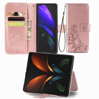 Peňaženkové kožené puzdro Four-leaf na Samsung Galaxy Z Fold4 - Ružovozlatá