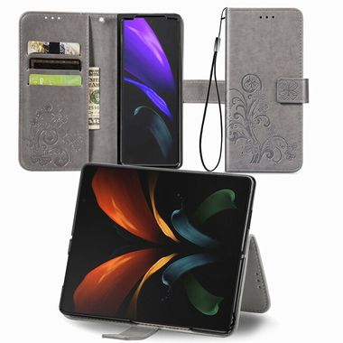 Peňaženkové kožené puzdro Four-leaf na Samsung Galaxy Z Fold4 - Šedá