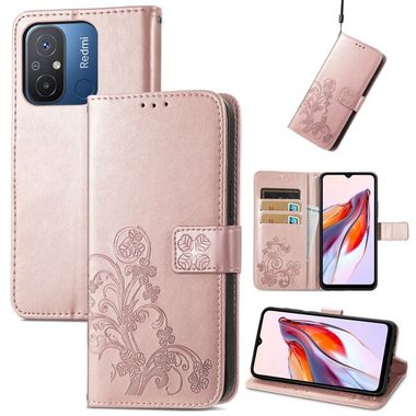 Peňaženkové kožené puzdro FOUR-LEAF na Xiaomi 12C – Ružovozlatá