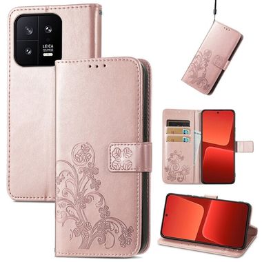 Peňaženkové kožené puzdro FOUR-LEAF na Xiaomi 13 – Ružovozlatá