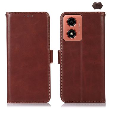 Peňaženkové kožené puzdro Genuine Leather na Motorola Moto G04/ G24 - Hnedá