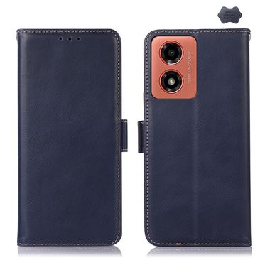 Peňaženkové kožené puzdro Genuine Leather na Motorola Moto G04/ G24 - Modrá