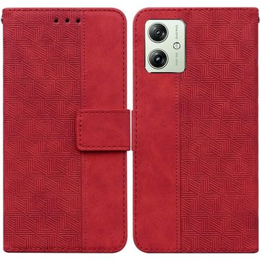Peňaženkové kožené puzdro Geometric Embossed na Moto G54 5G / G54 5G Power Edition - Červená