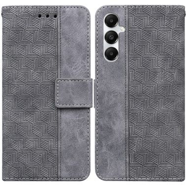 Peňaženkové kožené puzdro Geometric Embossed na Samsung Galaxy A05s - Šedá
