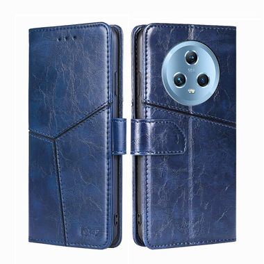 Peňaženkové kožené puzdro Geometric na Honor Magic5 - Modrá