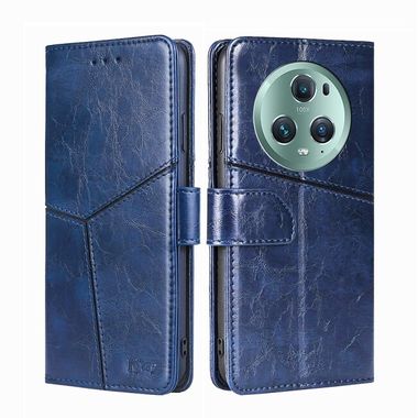 Peňaženkové kožené puzdro Geometric na Honor Magic5 Pro - Modrá