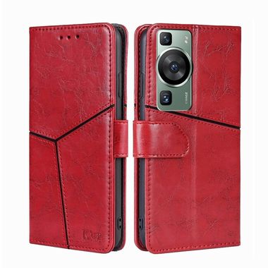 Peňaženkové kožené puzdro Geometric na Huawei P60 Pro - Červená