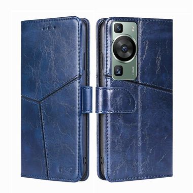 Peňaženkové kožené puzdro Geometric na Huawei P60 Pro - Modrá
