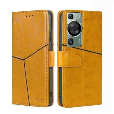 Peňaženkové kožené puzdro Geometric na Huawei P60 Pro - Žltá