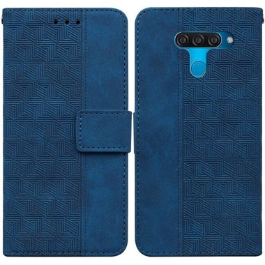 Peňaženkové kožené puzdro Geometric na LG Q60 - Modrá