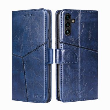 Peňaženkové kožené puzdro GEOMETRIC na Samsung Galaxy A04s – Modrá