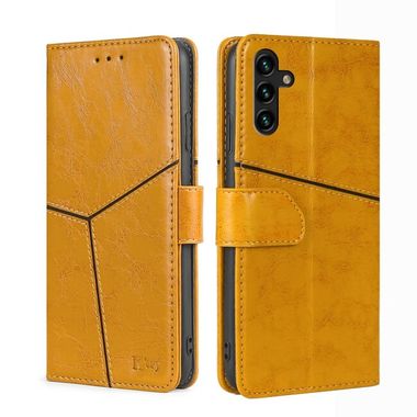 Peňaženkové kožené puzdro GEOMETRIC na Samsung Galaxy A04s – Žltá