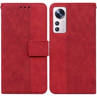 Peňaženkové kožené puzdro Geometric na Xiaomi 12 Pro - Červená