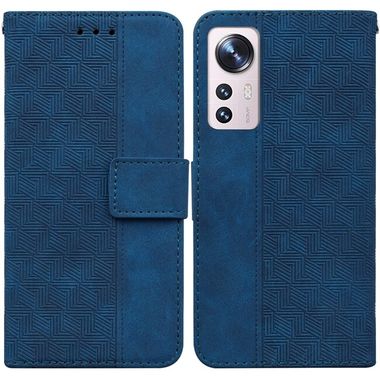Peňaženkové kožené puzdro Geometric na Xiaomi 12 Pro - Modrá