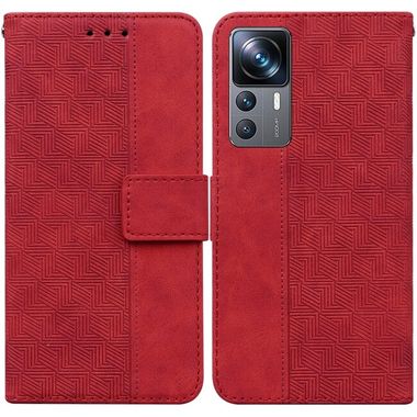 Peňaženkové kožené puzdro GEOMETRIC na Xiaomi 12T / 12T Pro – Červená