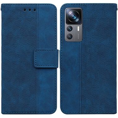 Peňaženkové kožené puzdro GEOMETRIC na Xiaomi 12T / 12T Pro – Modrá