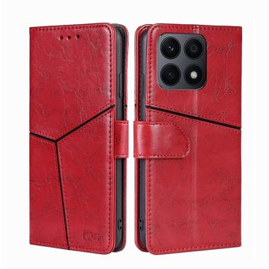 Peňaženkové kožené puzdro Geometric Stitching na Honor X8a - Červená