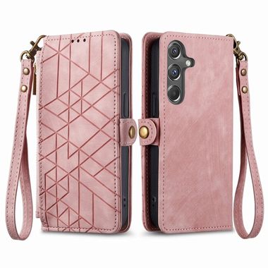 Peňaženkové kožené puzdro Geometric Zipper Wallet na Galaxy A15 4G/ 5G - Ružová