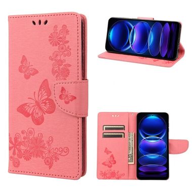 Peňaženkové kožené puzdro Global Butterfly na Xiaomi Redmi Note 12 Pro+ 5G - Ružová