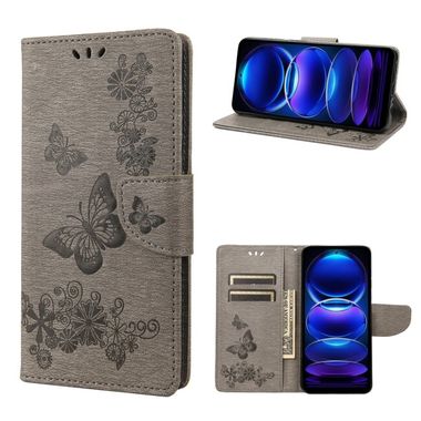 Peňaženkové kožené puzdro Global Butterfly na Xiaomi Redmi Note 12 Pro+ 5G - Sivá