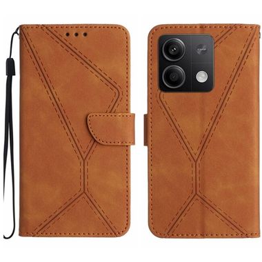 Peňaženkové kožené puzdro Global Stitching na Xiaomi Redmi Note 13 4G - Hnedá