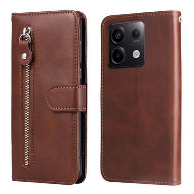 Peňaženkové kožené puzdro Global Zipper na Xiaomi Redmi Note 13 Pro - Hnedá