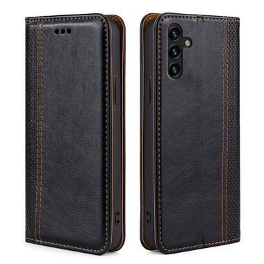 Peňaženkové kožené puzdro GRID na Samsung Galaxy A04s – Čierna