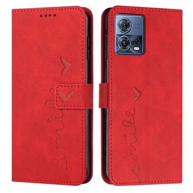 Peňaženkové kožené puzdro Heart na Motorola Edge 30 Fusion - Červená