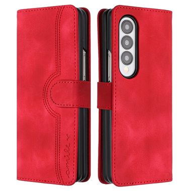 Peňaženkové kožené puzdro Heart na Samsung Galaxy Z Fold4 - Červená