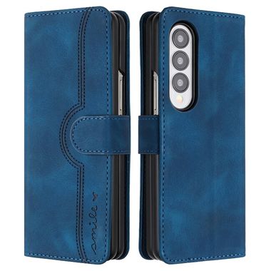 Peňaženkové kožené puzdro Heart na Samsung Galaxy Z Fold4 - Modrá