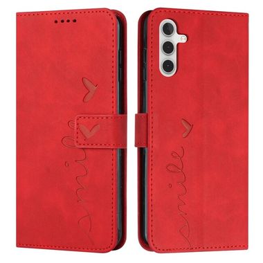 Peňaženkové kožené puzdro Heart Pattern na Samsung Galaxy A25 5G - Červená