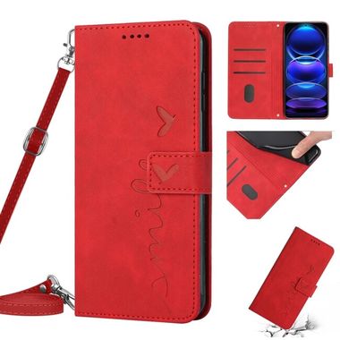Peňaženkové kožene puzdro Heart Pattern na Xiaomi Redmi Note 12 Pro 5G – Červená