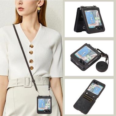 Peňaženkové kožené puzdro Horizontal na Samsung Galaxy Z Flip 5 - Čierna