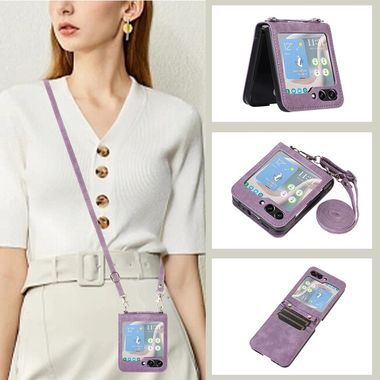 Peňaženkové kožené puzdro Horizontal na Samsung Galaxy Z Flip 5 - Fialová