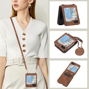 Peňaženkové kožené puzdro Horizontal na Samsung Galaxy Z Flip 5 - Hnedá