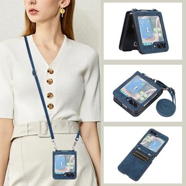 Peňaženkové kožené puzdro Horizontal na Samsung Galaxy Z Flip 5 - Modrá
