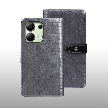 Peňaženkové kožené puzdro Idewei Crocodile na Xiaomi Redmi Note 13 4G - Sivá
