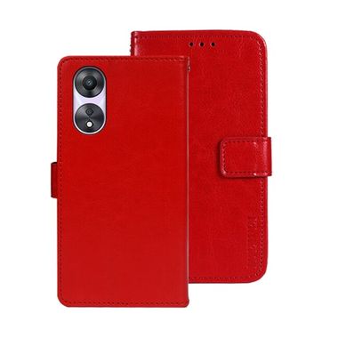 Peňaženkové kožené puzdro IDEWEI na Oppo A58 5G - Červená
