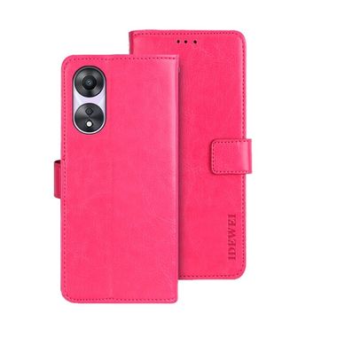 Peňaženkové kožené puzdro IDEWEI na Oppo A58 5G - Ružovo červená