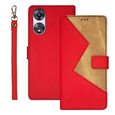Peňaženkové kožené puzdro IDEWEI Splicing na Oppo A58 5G - Červená