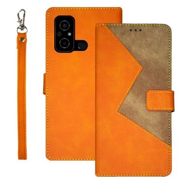 Peňaženkové kožené puzdro IDEWEI Splicing na Xiaomi Redmi 12C - Oranžová