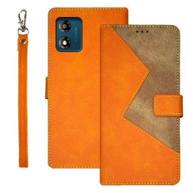 Peňaženkové kožené puzdro idewei Two-color na Moto E13 - Oranžová